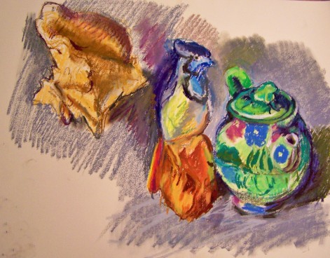 blue jay and frog teapot second drawing