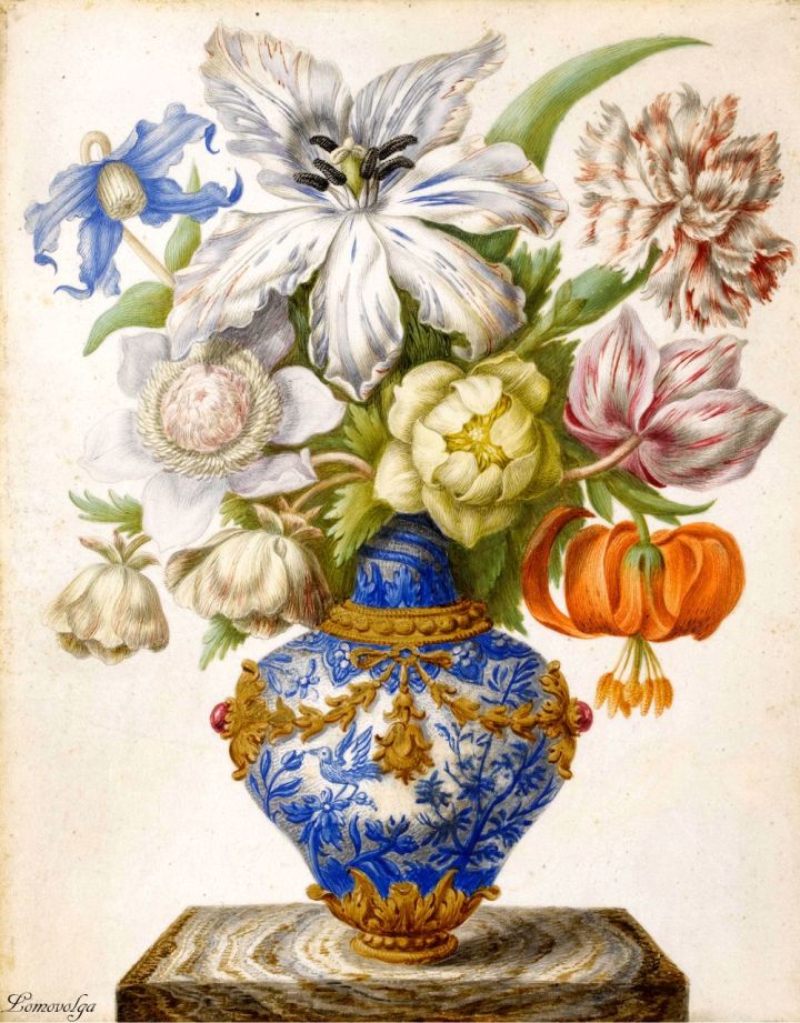 flowers in vase drawing