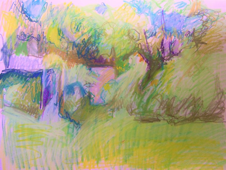 backyard landscape oil pastel