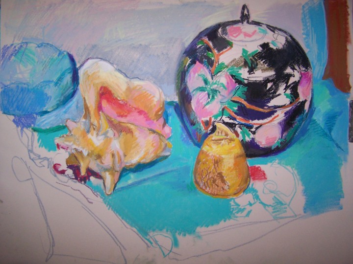 seashell ginger jar and honey pot 2nd drawing further work
