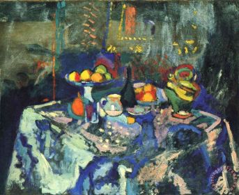Still Life with Vase Bottle And Fruit Painting by Henri Matisse; Still Life with Vase Bottle And Fruit Art Print for sale